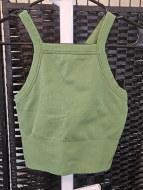 Athleta Green Ribbed Racerback Crop Tank